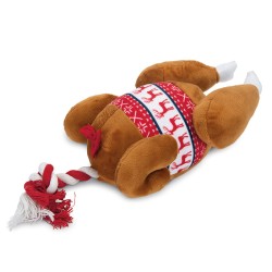 Peluche dinde de Noël avec corde et couineur, jouet de tirage pour chien | Grossiste animalerie