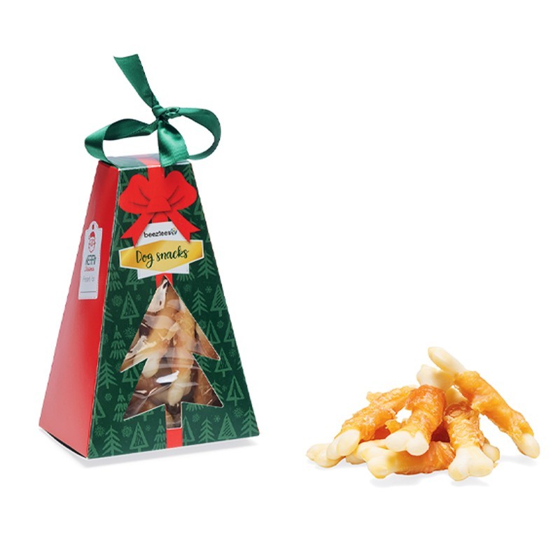 Biscuits os enroulé de poulet pour chien, boîte sapin de Noël 36 pièces 150 g | Grossiste animalerie