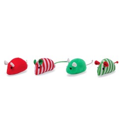 Lot de 4 peluches souris de Noël 10 cm, jouet pour chat | Grossiste animalerie