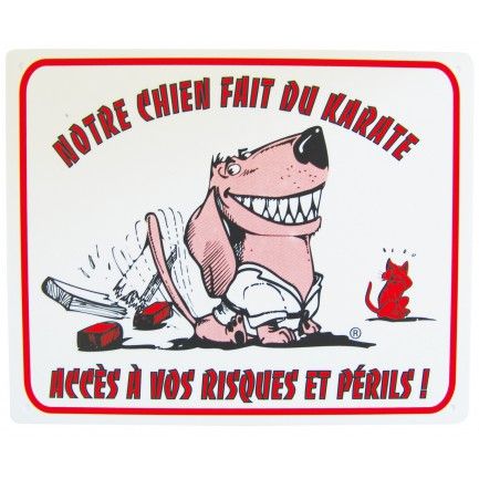 Plaque humoristique émaillée 10x15 cm ATTENTION AU CHIEN A CE JOUR..