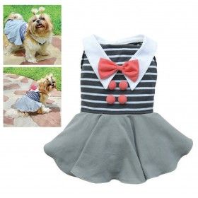 Robe chien col blanc, noeud et pompons